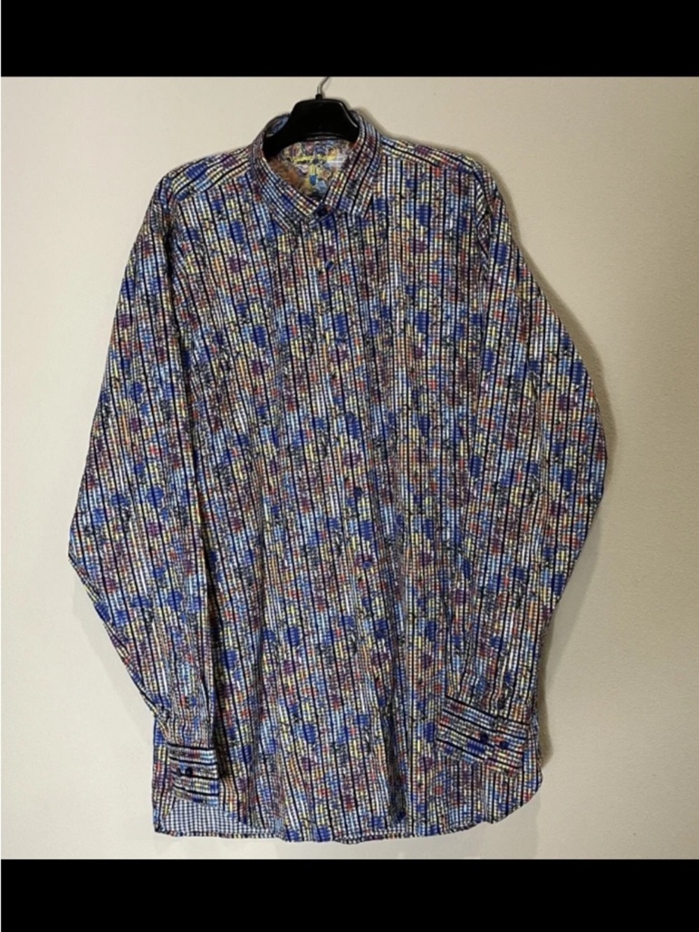 Luchiano Visconti Blue Button Down Shirt Mens Size XL  Multicolor Paint Splatter